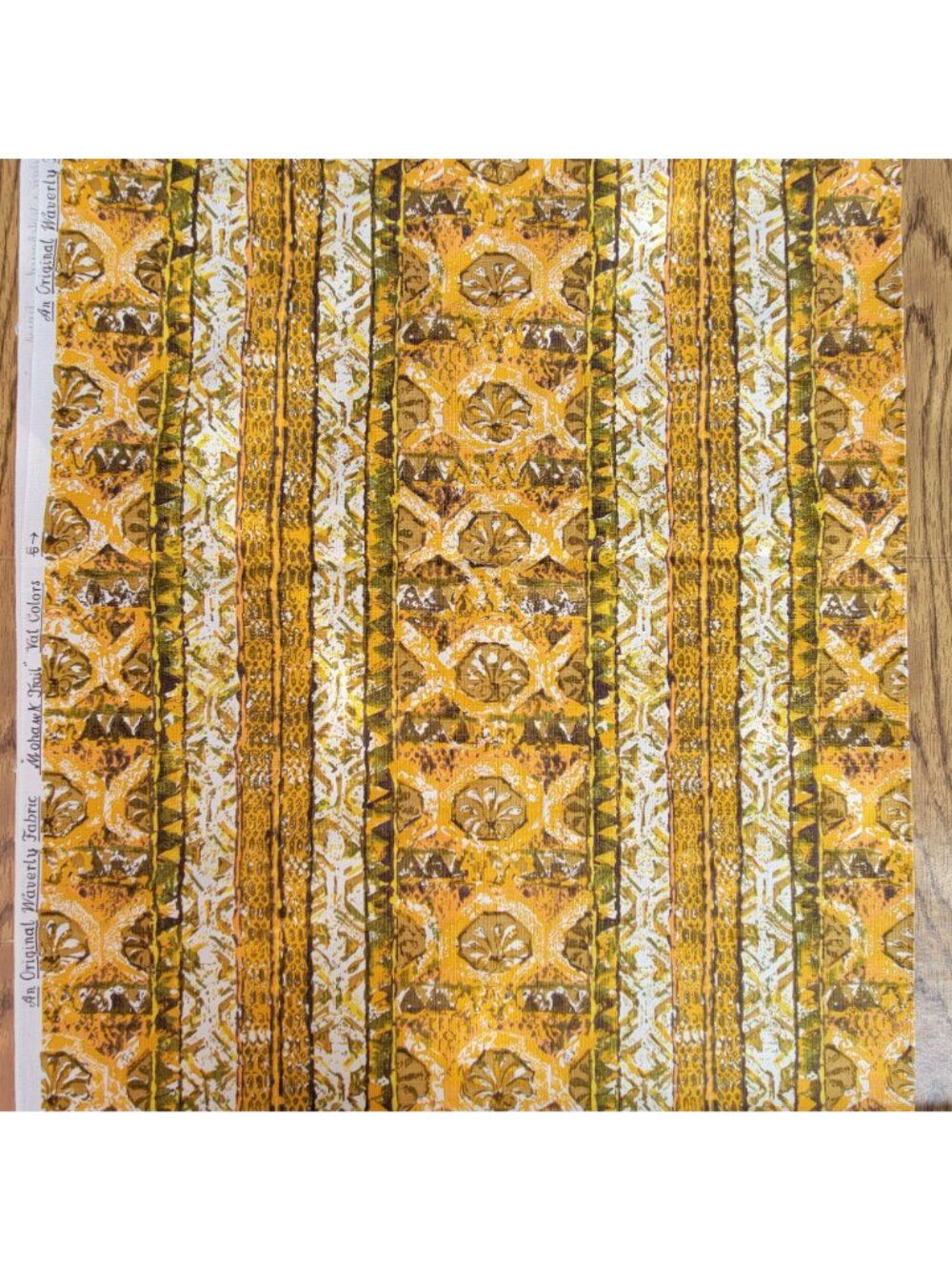 Vintage Waverly Fabric Mohawk Trail Gold & Brown 48" x 125" Cotton Scotchgard